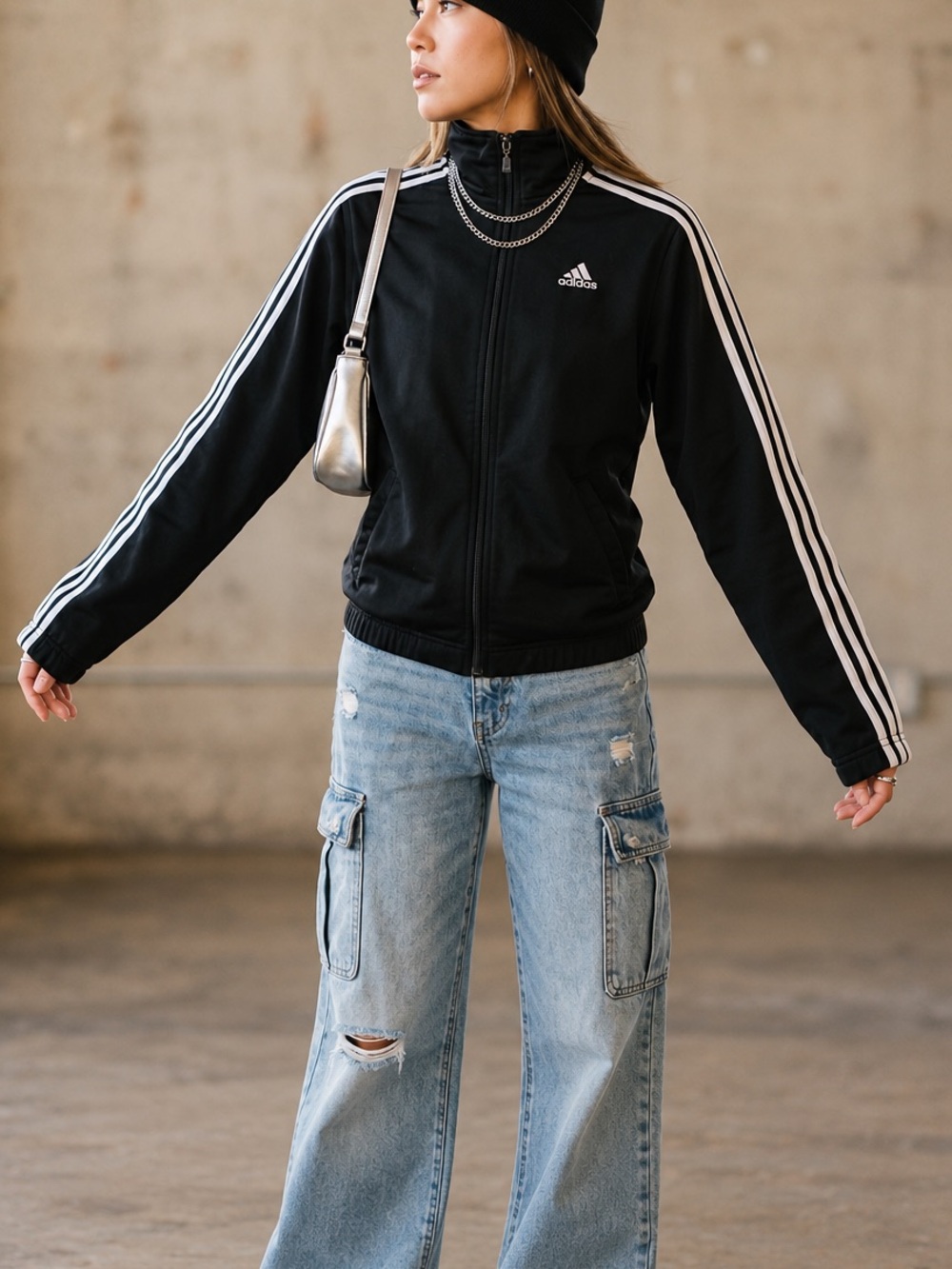 Vintage Adidas 3 Stripe Full Zip Track Jacket Boys Youth Large/ Women’s XS Black